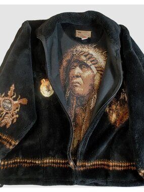 Bear Ridge Outfitters XL Fleece Jacket Vintage Native American Chief Wolf Patch